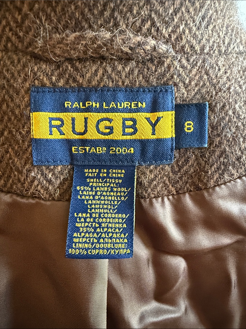 Ralph Lauren Rugby Brown Herringbone Wool Blazer Jacket EUC Sz.8 Runs small - Picture 8 of 8